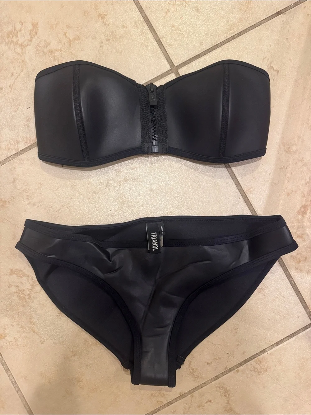 triangl swimwear Black Strapless Bandeau Bikini with Front Zip